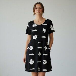 Red Ginger Vintage Tropical Print Cotton Pocket Dress - Size Large